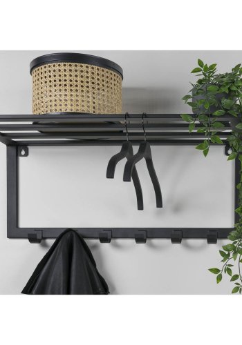 SPINDER DESIGN Ivar hattehylle, m. 1 hylle og 6 knagger - svart pulverlakkert stl (70x29)
