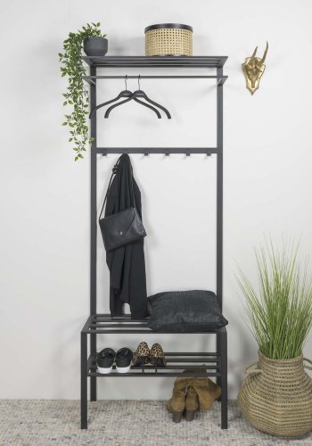 SPINDER DESIGN Ivar entréopstilling, m. bjlestang, 6 kroge, skohylde - sort stl