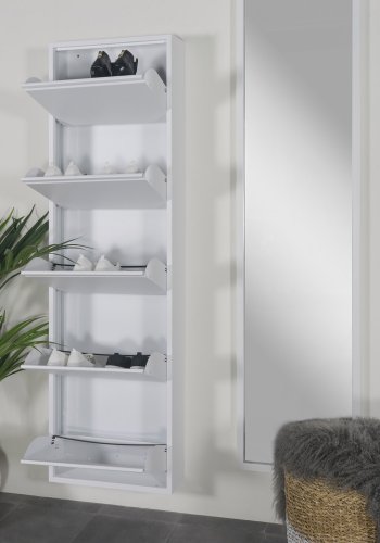 SPINDER DESIGN Billy skoskap, m. 5 drer, rektangulr - hvit stl (50x169)