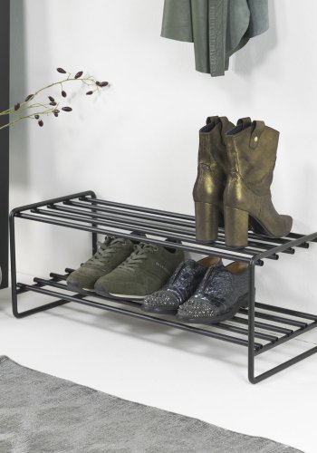 SPINDER DESIGN rektangulr Clint skohylle, m. 2 hyller - sort stl 