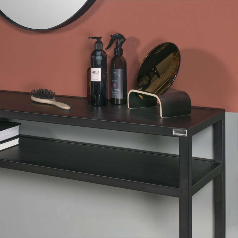 SPINDER DESIGN Daniël konsollbord, m. 1 hylle, rektangulr - svart eik og matt sort stl (120x30)