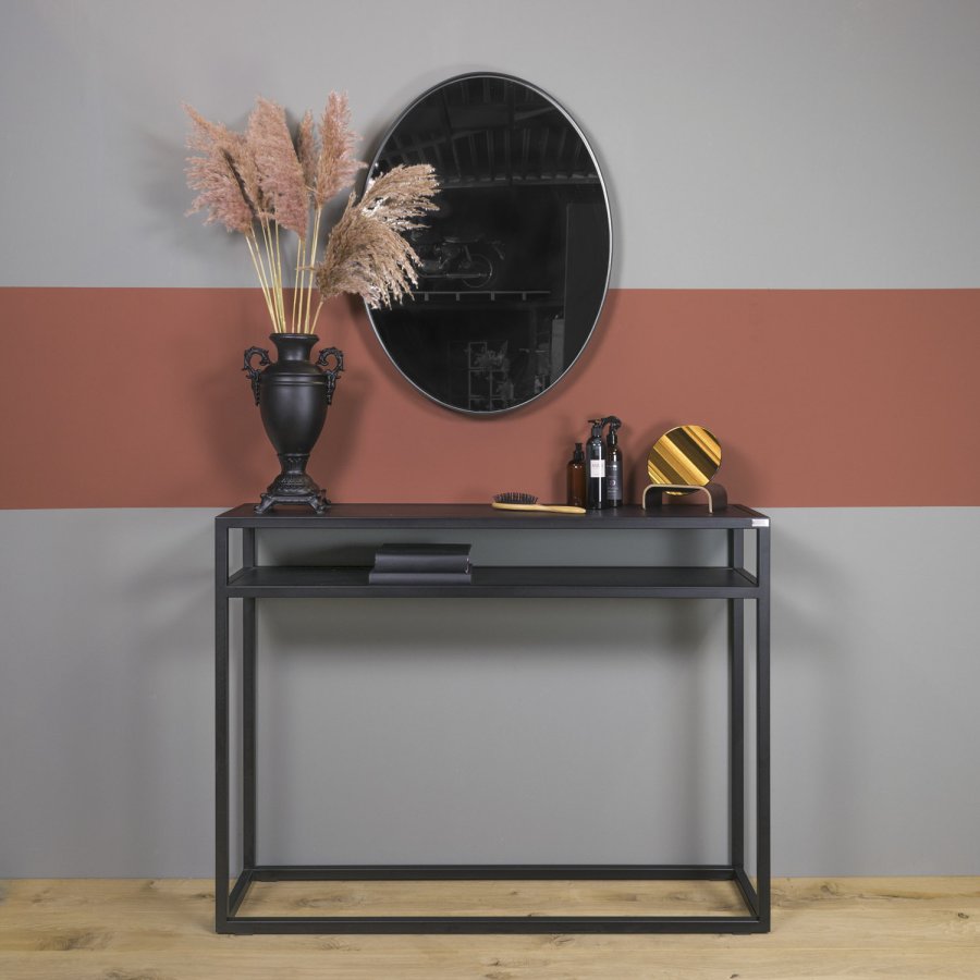 SPINDER DESIGN Daniël konsollbord, m. 1 hylle, rektangulr - svart eik og matt sort stl (120x30)