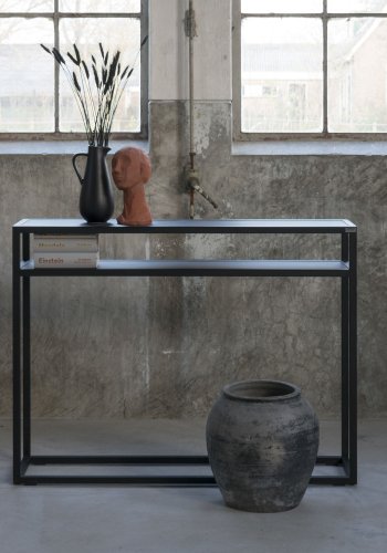 SPINDER DESIGN Daniël konsollbord, m. 1 hylle, rektangulr - svart eik og matt sort stl (120x30)