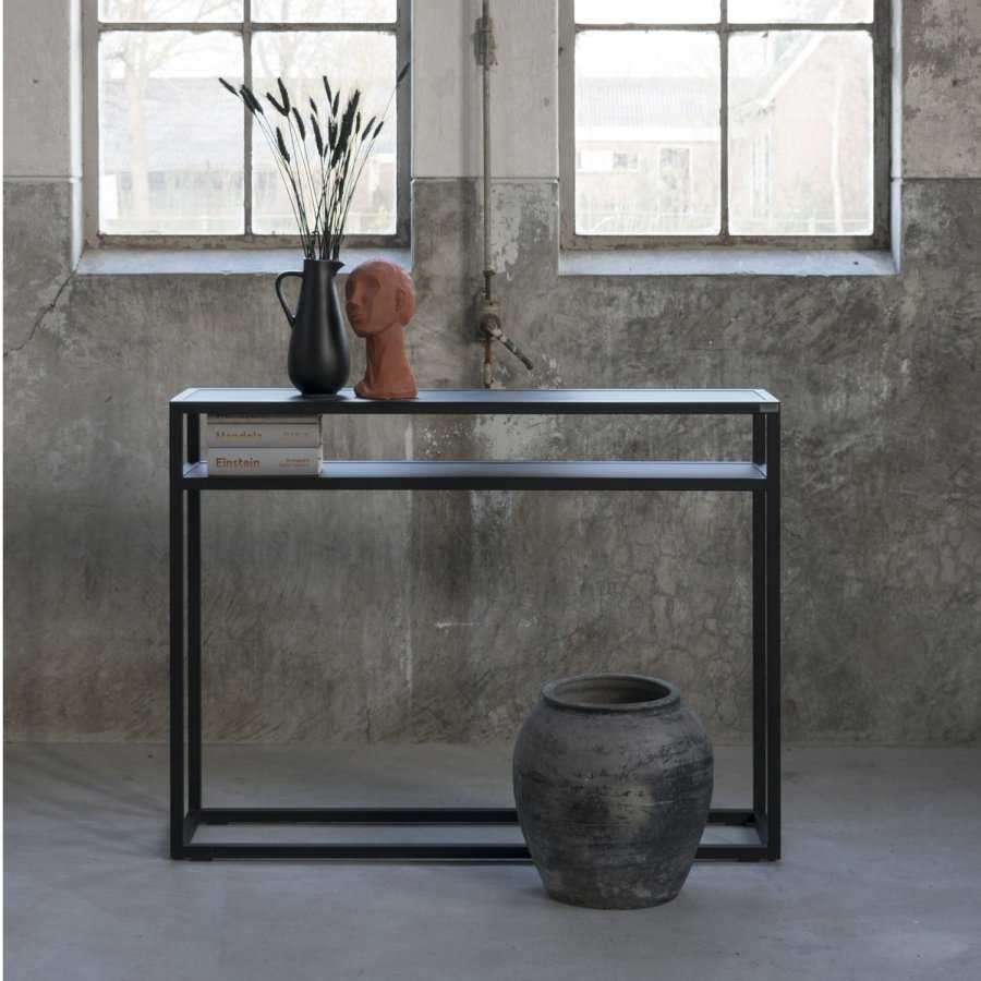 SPINDER DESIGN Daniël konsollbord, m. 1 hylle, rektangulr - svart eik og matt sort stl (120x30)