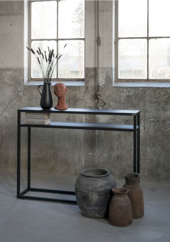 SPINDER DESIGN Daniël konsollbord, m. 1 hylle, rektangulr - svart eik og matt sort stl (120x30)