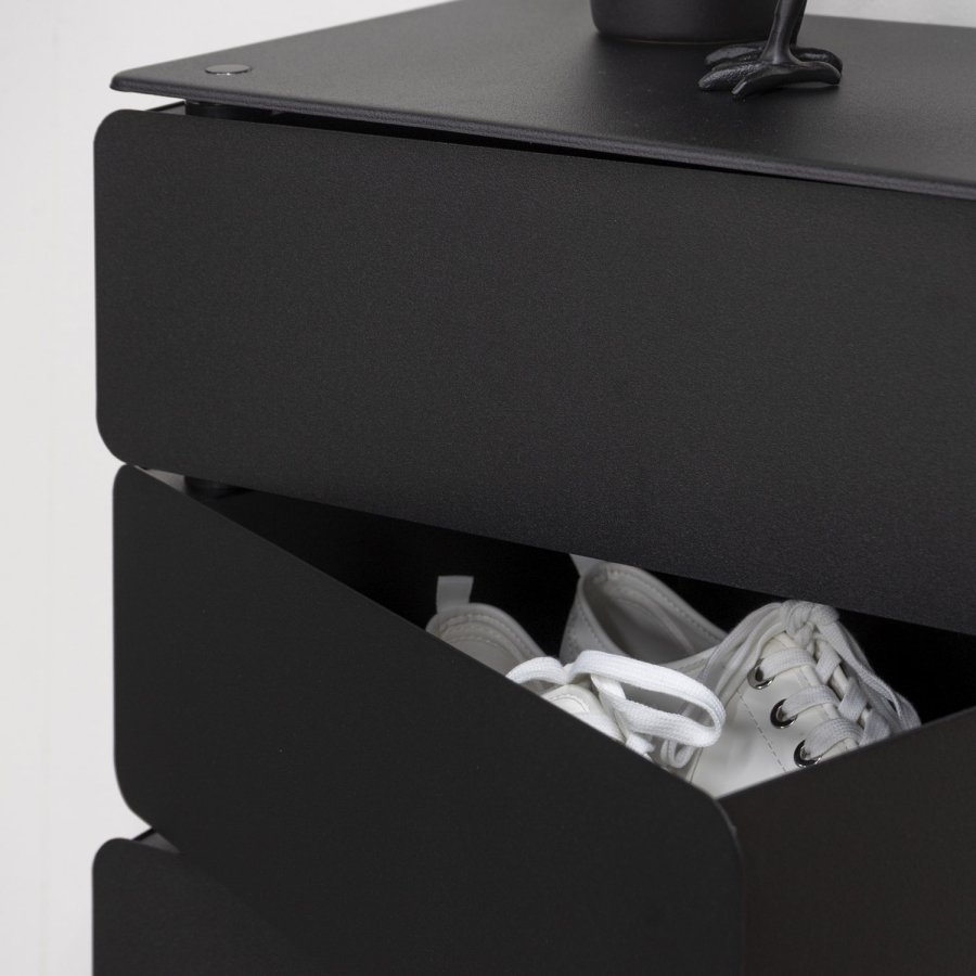 
SPINDER DESIGN Joey skoreol/kommode - sort pulverlakkert stål, 7 rom, multifunksjonell
