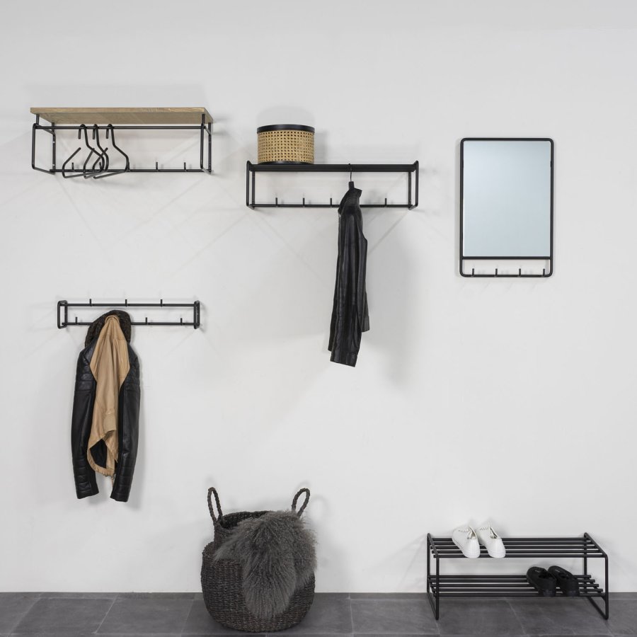 SPINDER DESIGN rektangulrt Clint veggspeil, med klesstativ - speilglass og sort stl