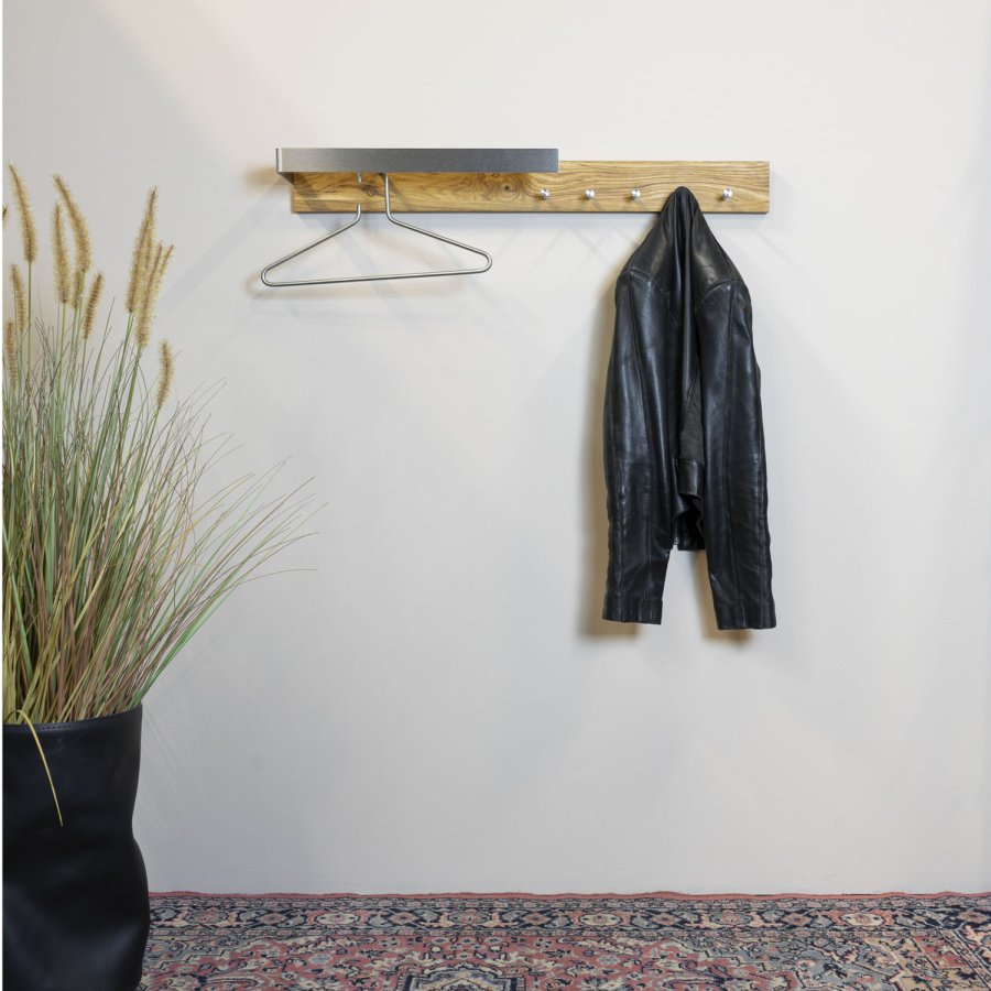 SPINDER DESIGN rektangulr Noa knaggrekke, m. 5 kroker og hengerstang - stl