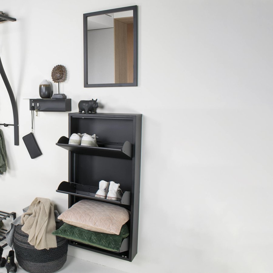 SPINDER DESIGN rektangulr Billy 3 skoskab, m. 3 lger - sort stl 