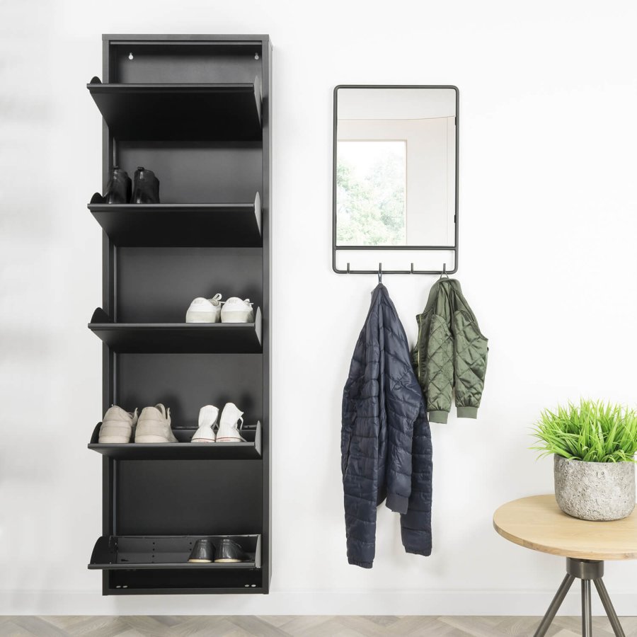 SPINDER DESIGN rektangulrt Billy 5 skoskap, m. 5 drer - sort stl 