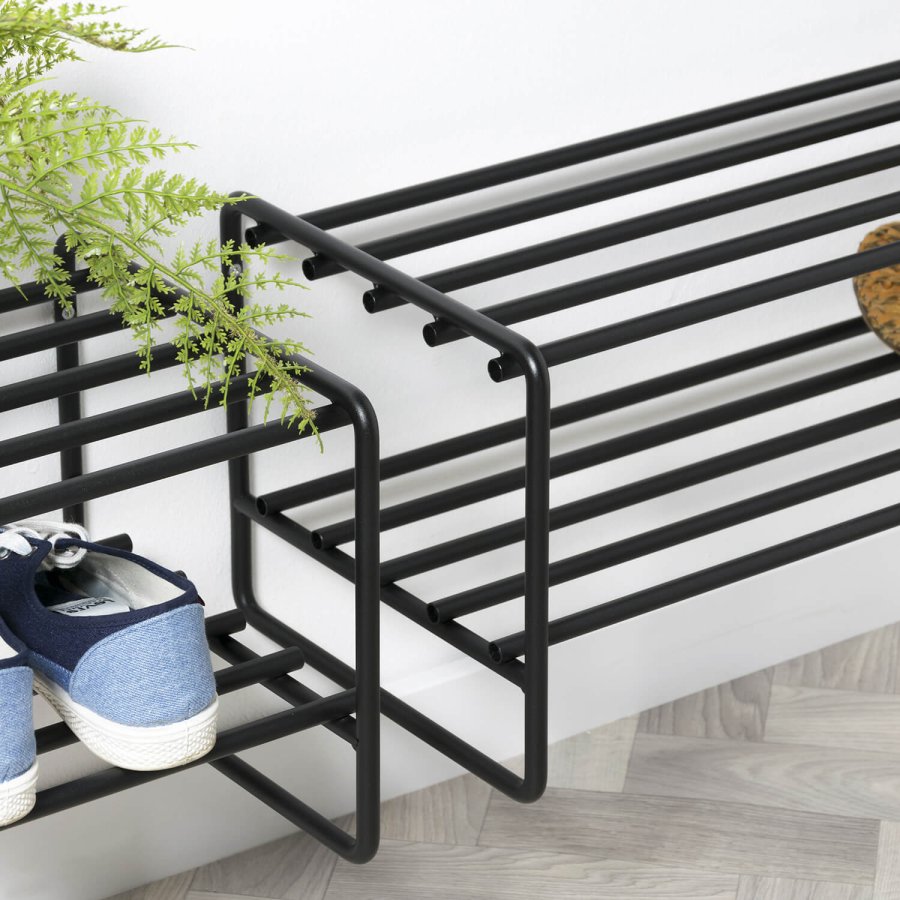 SPINDER DESIGN rektangulr Clint skohylle, m. 2 hyller - sort stl 