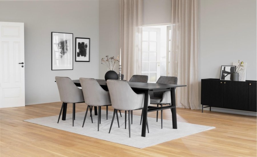 ROWICO Lancaster skjenk, m. 3 drer - svart tre og svart metall (160x75)