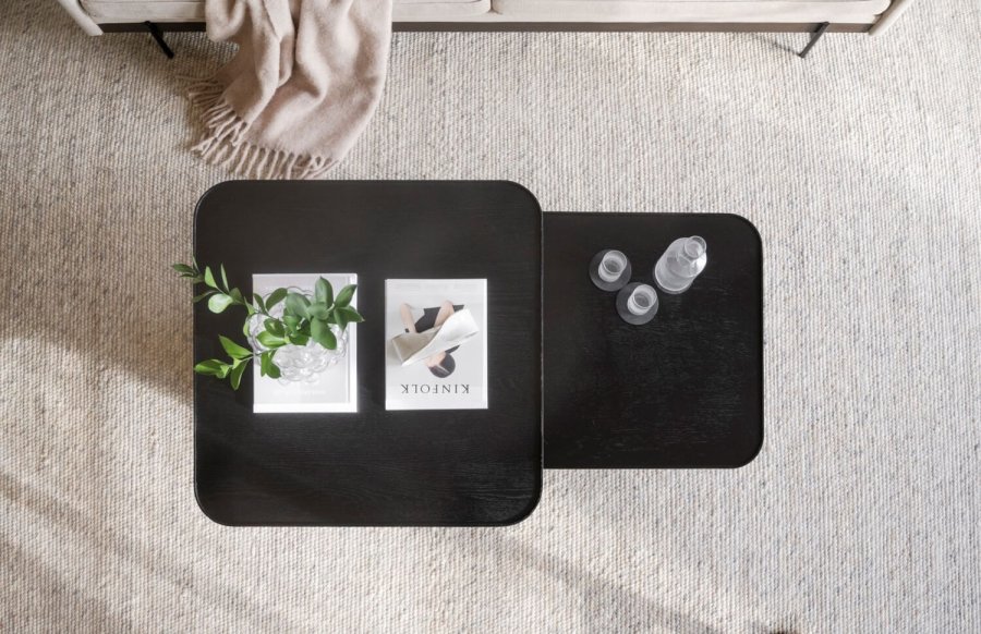 ROWICO Sullivan sofabord, kvadratisk - sort egetrsfiner og egetr (80x80)