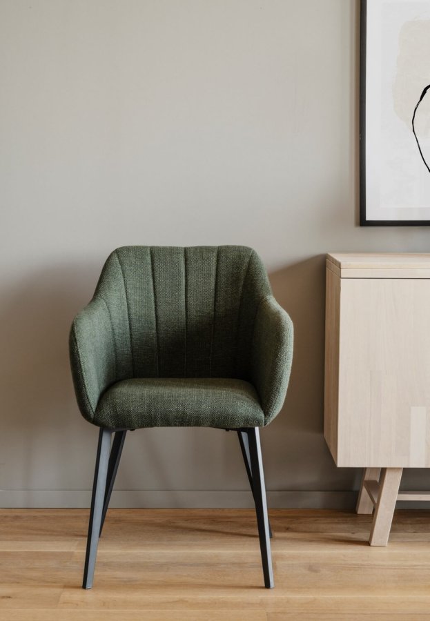 ROWICO Bolton spisebordsstol, med armlener - grnn polypropylen og svart metall