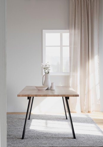 ROWICO Winnipeg spisebord, med uttrekk - hvitpigmentert eik og svart metall (200x100) 