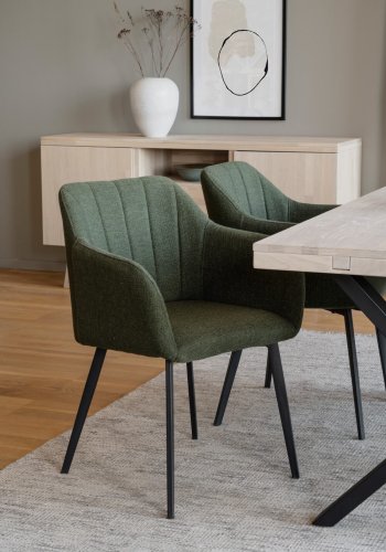 ROWICO Bolton spisebordsstol, med armlener - grnn polypropylen og svart metall