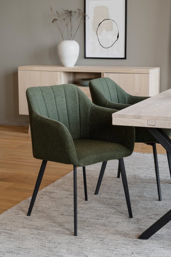 ROWICO Bolton spisebordsstol, med armlener - grnn polypropylen og svart metall