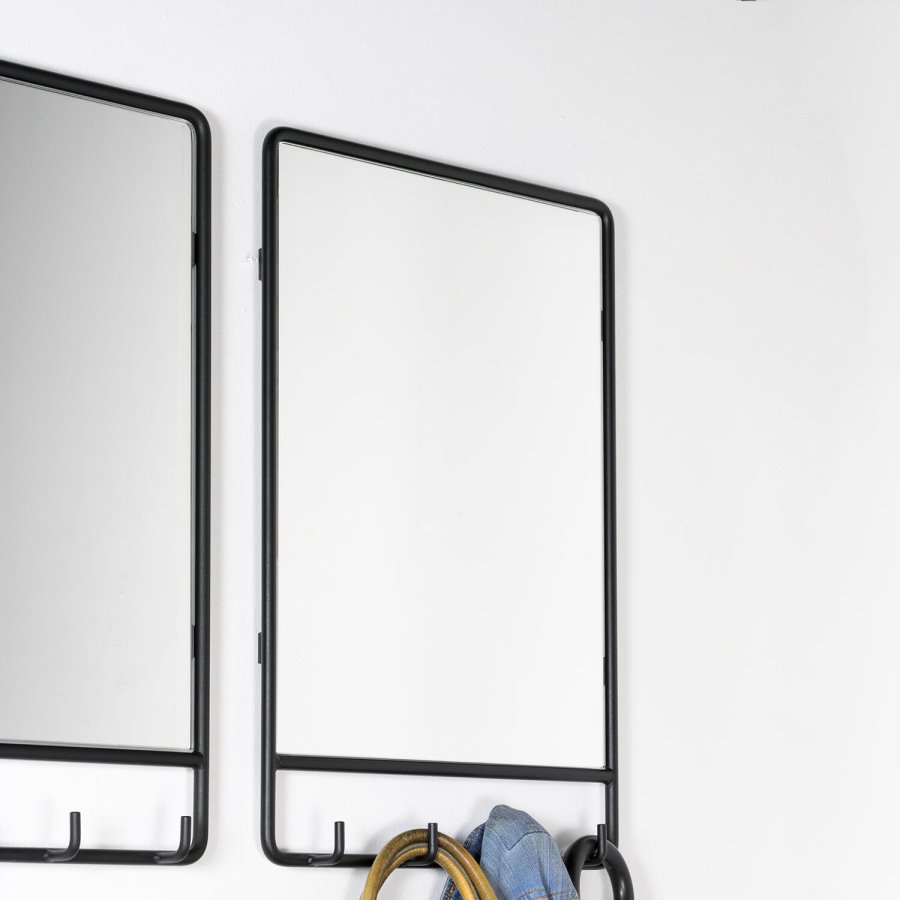 SPINDER DESIGN rektangulrt Clint veggspeil, med klesstativ - speilglass og sort stl