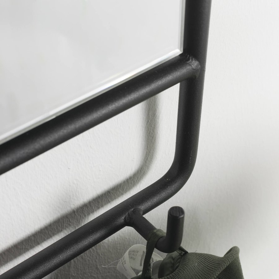 SPINDER DESIGN rektangulrt Clint veggspeil, med klesstativ - speilglass og sort stl