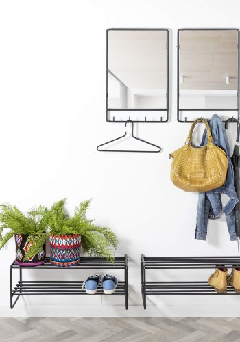 SPINDER DESIGN rektangulrt Clint veggspeil, med klesstativ - speilglass og sort stl