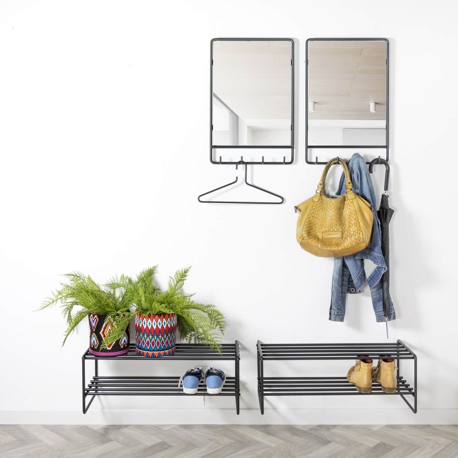 SPINDER DESIGN rektangulrt Clint veggspeil, med klesstativ - speilglass og sort stl