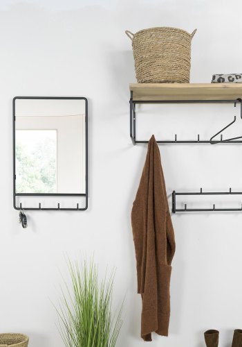 SPINDER DESIGN rektangulrt Clint veggspeil, med klesstativ - speilglass og sort stl