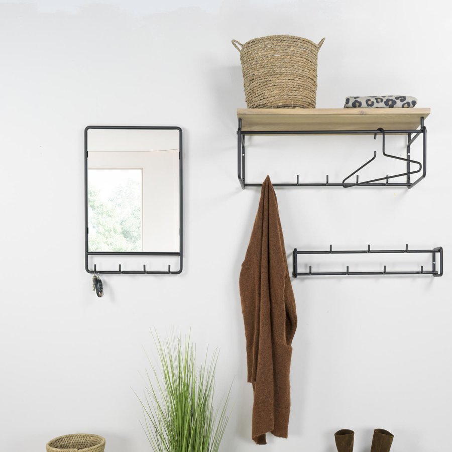 SPINDER DESIGN rektangulrt Clint veggspeil, med klesstativ - speilglass og sort stl