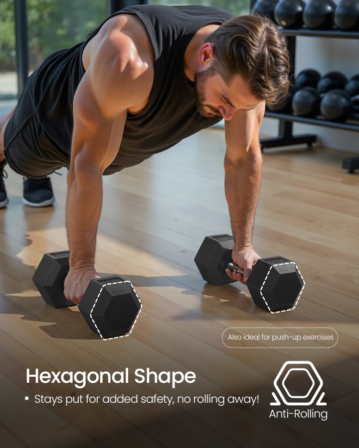 SONGMICS Hantelset, Paar sechseckige Hanteln, Gesamtgewicht 20 kg, Training, Fitnesstraining, Gewichtheben zu Hause, Fitnessstudio, Tintenschwarz SYL010B01