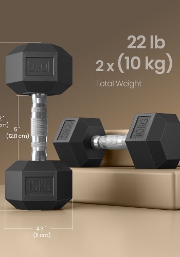 SONGMICS Hantelset, Paar sechseckige Hanteln, Gesamtgewicht 20 kg, Training, Fitnesstraining, Gewichtheben zu Hause, Fitnessstudio, Tintenschwarz SYL010B01