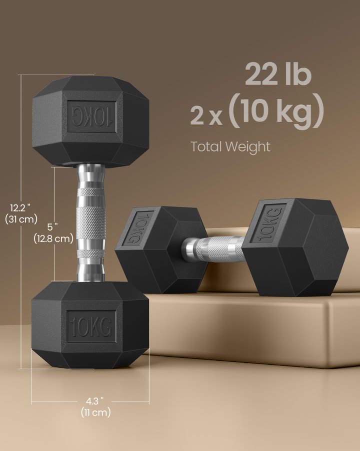 SONGMICS Hantelset, Paar sechseckige Hanteln, Gesamtgewicht 20 kg, Training, Fitnesstraining, Gewichtheben zu Hause, Fitnessstudio, Tintenschwarz SYL010B01