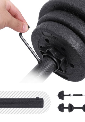 SONGMICS SYL20HBK 2-i-1 h�ndv�gt, m. 1 ekstra v�gtstang, justerbar, rund - sort plastikd�ksel med beton- og sandfyld og st�l (2x10kg) (s�t med 2)