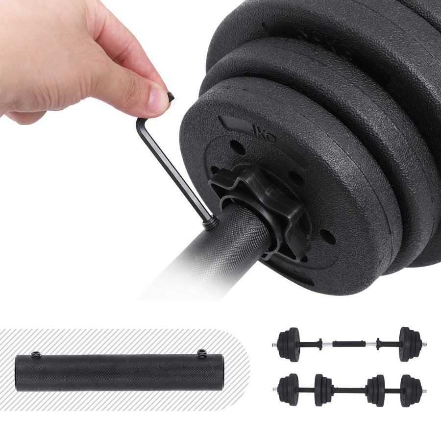 SONGMICS SYL20HBK 2-i-1 h�ndv�gt, m. 1 ekstra v�gtstang, justerbar, rund - sort plastikd�ksel med beton- og sandfyld og st�l (2x10kg) (s�t med 2)