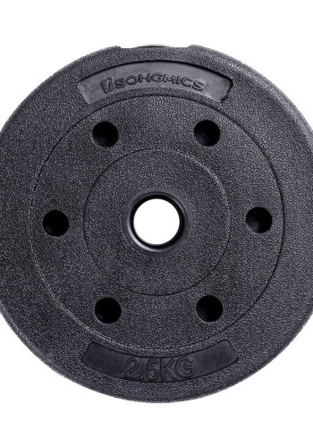 SONGMICS SYL20HBK 2-i-1 h�ndv�gt, m. 1 ekstra v�gtstang, justerbar, rund - sort plastikd�ksel med beton- og sandfyld og st�l (2x10kg) (s�t med 2)