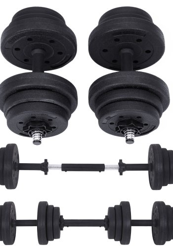 SONGMICS SYL20HBK 2-i-1 h�ndv�gt, m. 1 ekstra v�gtstang, justerbar, rund - sort plastikd�ksel med beton- og sandfyld og st�l (2x10kg) (s�t med 2)