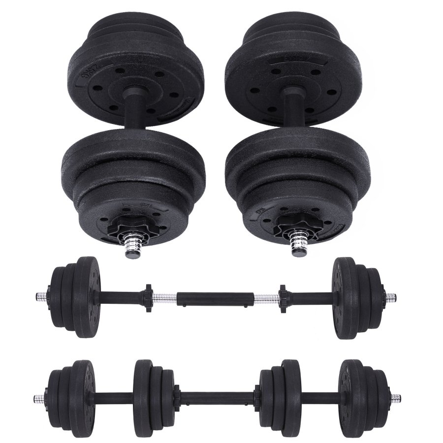 SONGMICS SYL20HBK 2-i-1 h�ndv�gt, m. 1 ekstra v�gtstang, justerbar, rund - sort plastikd�ksel med beton- og sandfyld og st�l (2x10kg) (s�t med 2)
