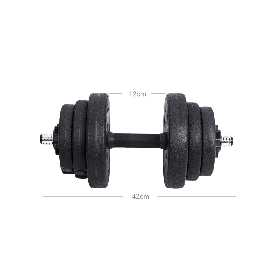 SONGMICS SYL20HBK 2-i-1 h�ndv�gt, m. 1 ekstra v�gtstang, justerbar, rund - sort plastikd�ksel med beton- og sandfyld og st�l (2x10kg) (s�t med 2)