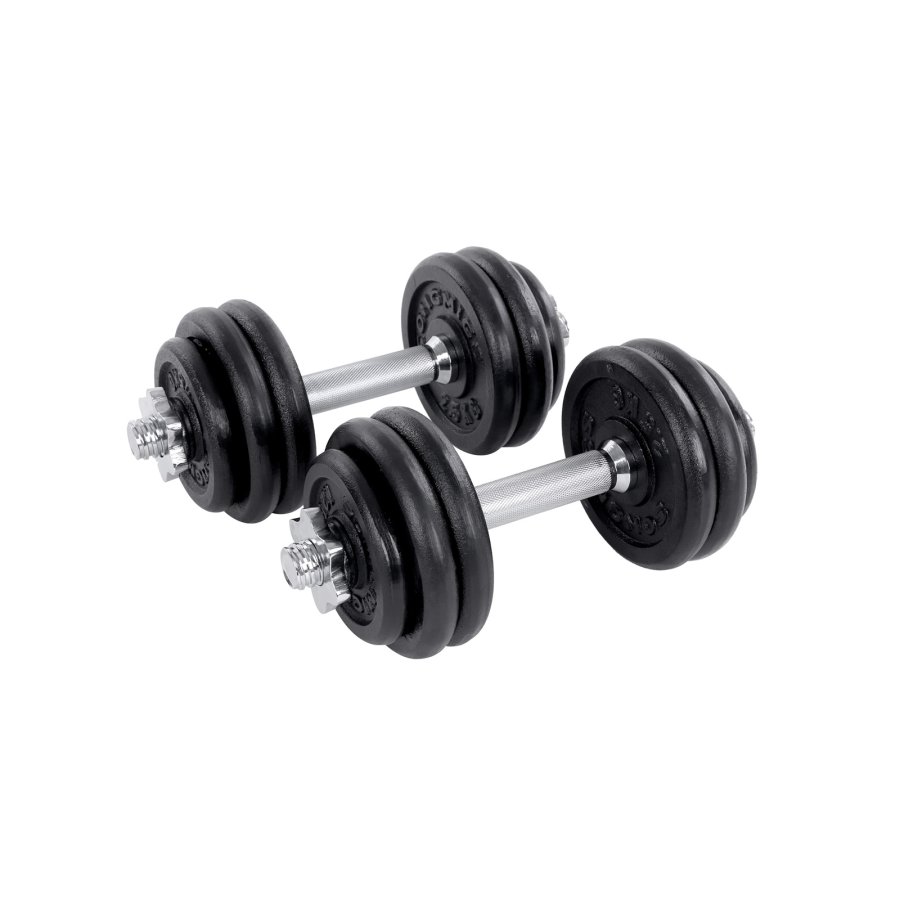 SONGMICS SYL30LBK 2-i-1 h�ndv�gt, m. 12 skiver, 1 ekstra st�lv�gtstang, justerbar, rund - sort og galvaniseret st�bejern (2x15kg) (s�t med 2)