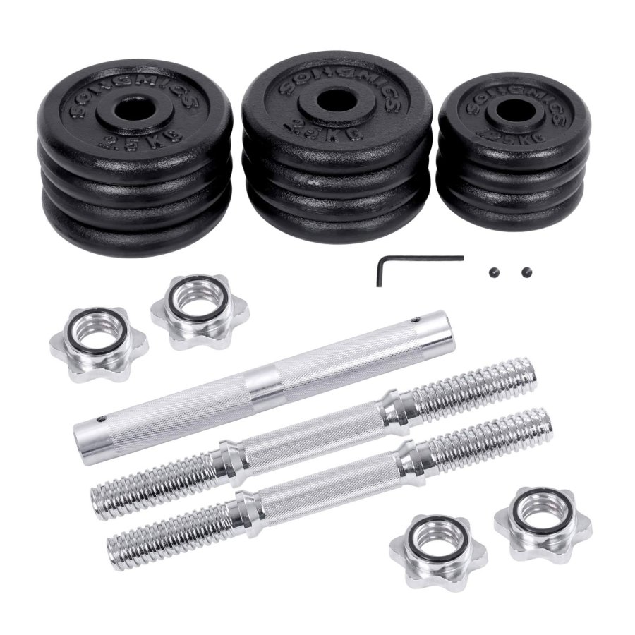 SONGMICS SYL30LBK 2-i-1 h�ndv�gt, m. 12 skiver, 1 ekstra st�lv�gtstang, justerbar, rund - sort og galvaniseret st�bejern (2x15kg) (s�t med 2)