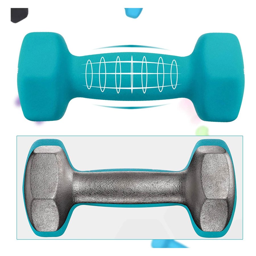SONGMICS SYL612G02 Hantel, mit St&auml;nder, sechseckig - mattes Limettengr&uuml;n, blaugr&uuml;n und dunkelgraues Neopren (2x1kg, 2x2kg, 2x3kg) (6er-Set)