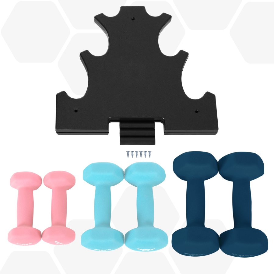 SONGMICS SYL612MK h�ndv�gt, m. stativ, sekskantet - mat pink, aqua og bl� neopren (2x1kg, 2x2kg, 2x3kg) (s�t med 6)