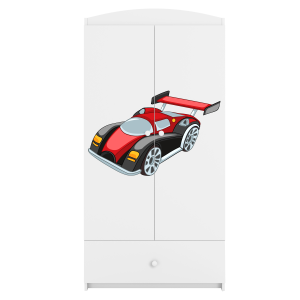 Babydreams garderobeskab til brn med racerbil, m. 2 lger, 1 skuffe - hvid laminat