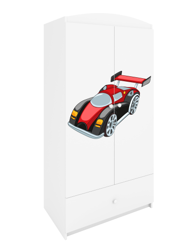 Babydreams Kinderkleiderschrank mit Rennauto, 2 Türen, 1 Schublade - Laminat weiß