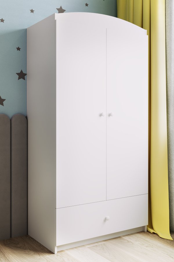 Babydreams garderobe for barn, m. 2 drer, 1 skuff - hvit laminat