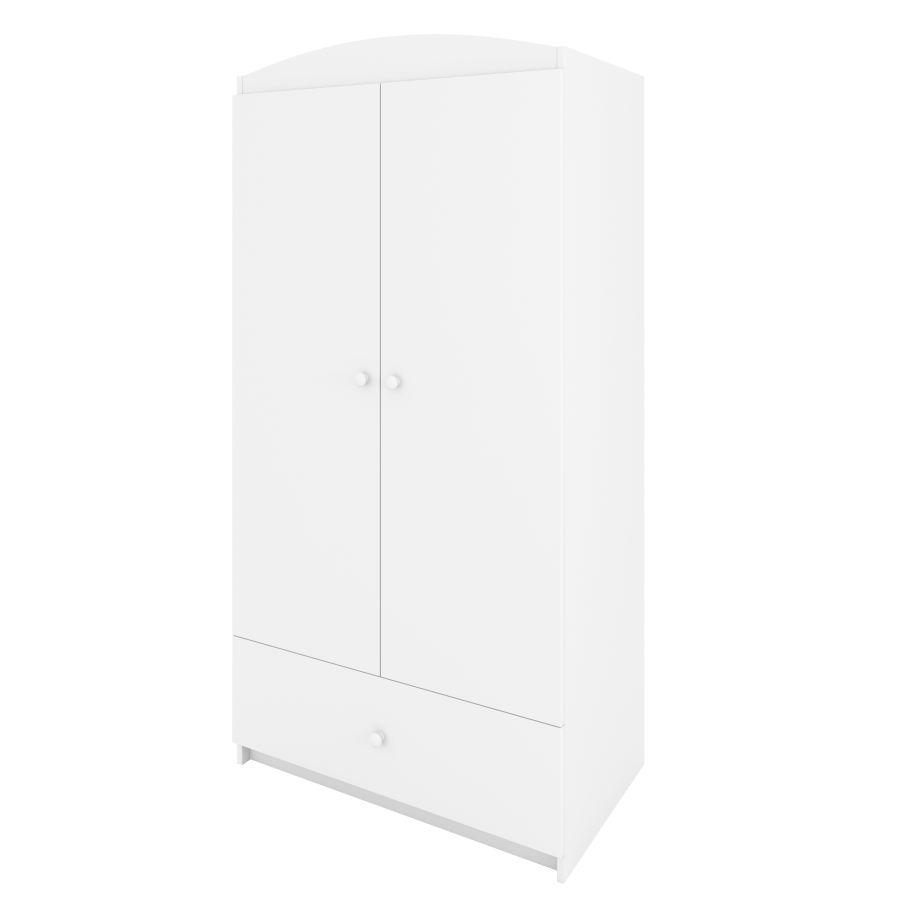 Babydreams garderobe for barn, m. 2 drer, 1 skuff - hvit laminat