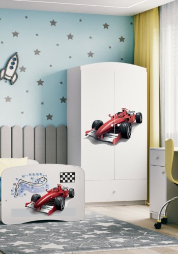 Babydreams garderobe for barn med racerbil, m. 2 drer, 1 skuff - hvit laminat