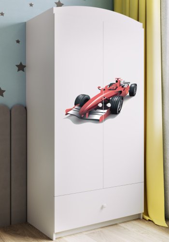 Babydreams garderobe for barn med racerbil, m. 2 drer, 1 skuff - hvit laminat