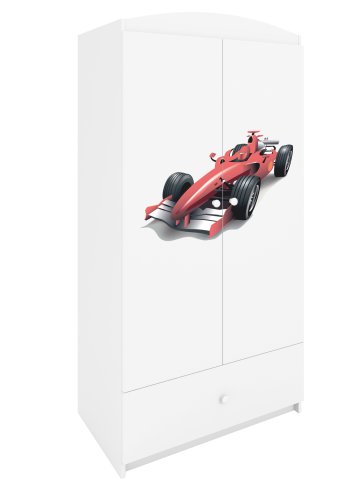 Babydreams garderobe for barn med racerbil, m. 2 drer, 1 skuff - hvit laminat