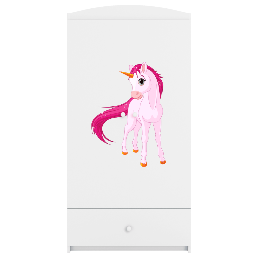 Babydreams garderobe for barn med enhjrning, m. 2 drer, 1 skuff - hvit laminat