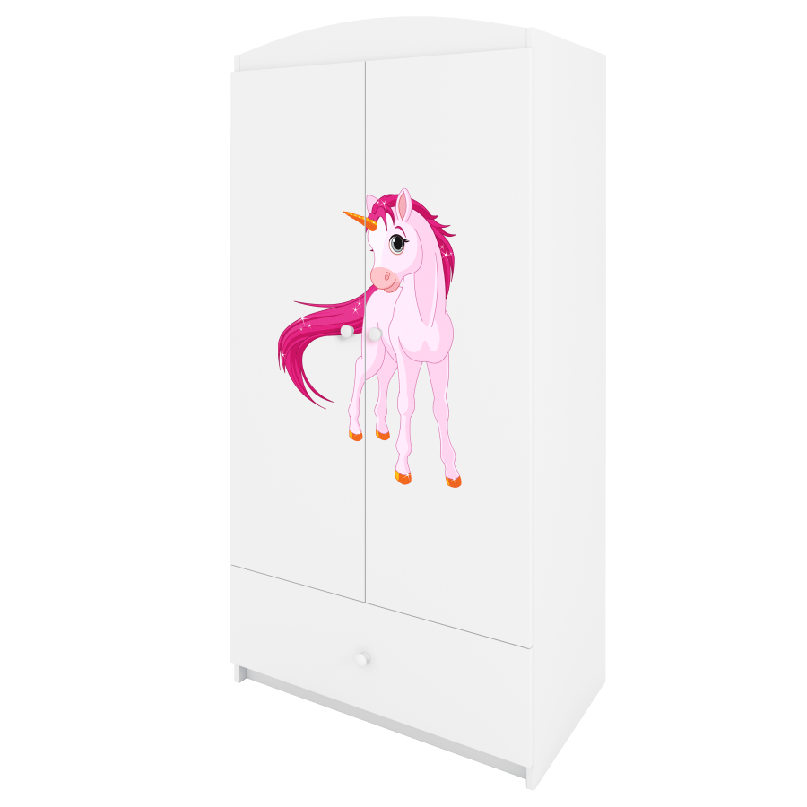 Babydreams garderobe for barn med enhjrning, m. 2 drer, 1 skuff - hvit laminat