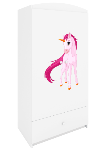 Babydreams garderobe for barn med enhjrning, m. 2 drer, 1 skuff - hvit laminat